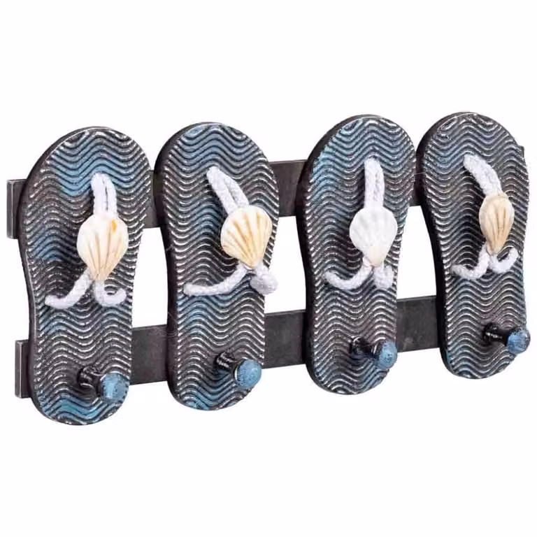 Percha de madera Wanderlust deco con 4 ganchos para pared en azul y blanco, An: 36 cm, P: 5 cm, Al: 17,5 cm