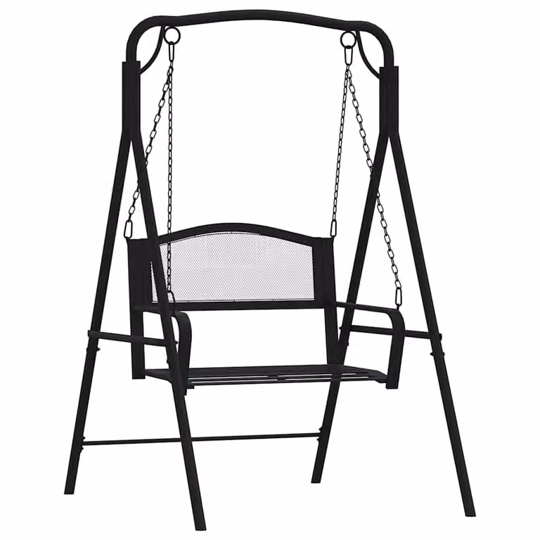vidaXL Banco mecedor de acero negro con reposabrazos y acabado mate para jardín o terraza