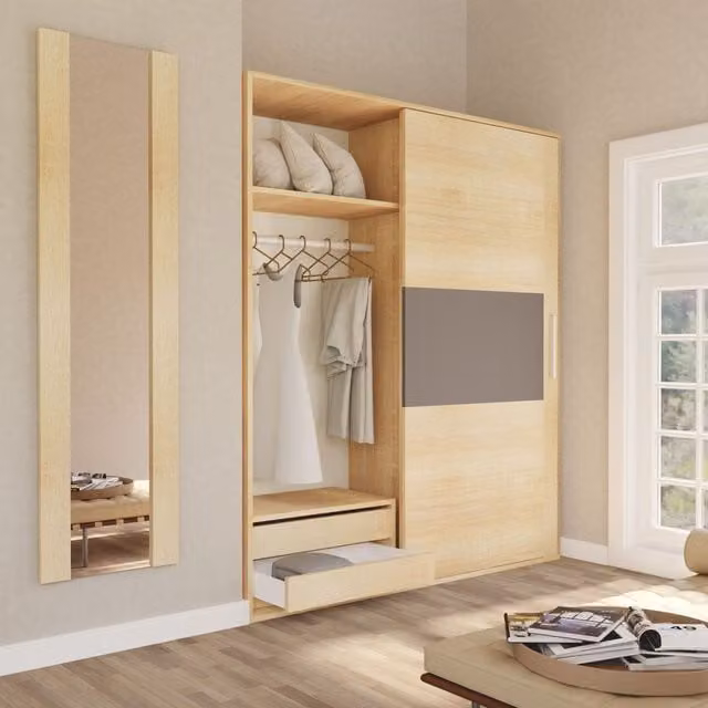 Armario de puertas correderas de gran capacidad DUEHOME en cambria y grafito An/P/Al: 180 x 55 x 207,6 cm