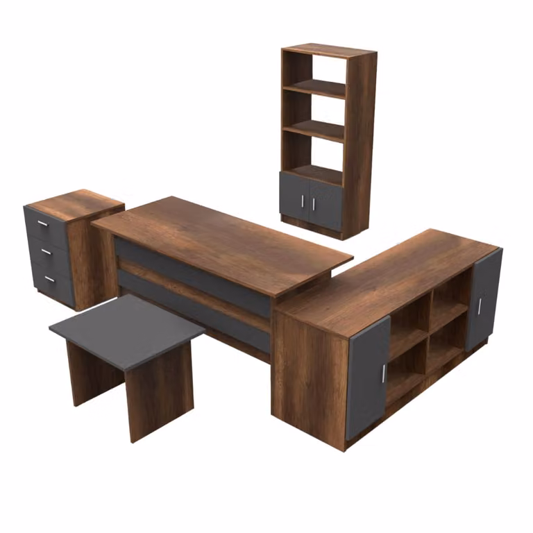 Conjunto de muebles de oficina Concept USINE diseño NOTTO con escritorio, armario y cajonera en acabado roble y antracita