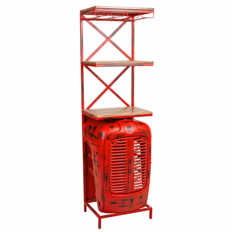 Estante botellero de tractor Wanderlust deco en madera y metal lacado rojo y negro