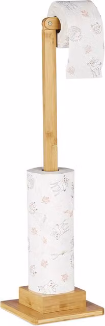 Portarrollos de papel higiénico de pie Relaxdays de bambú con soporte para repuestos, Al x An x P: 71,5 x 23,5 x 19 cm, color beige o marrón