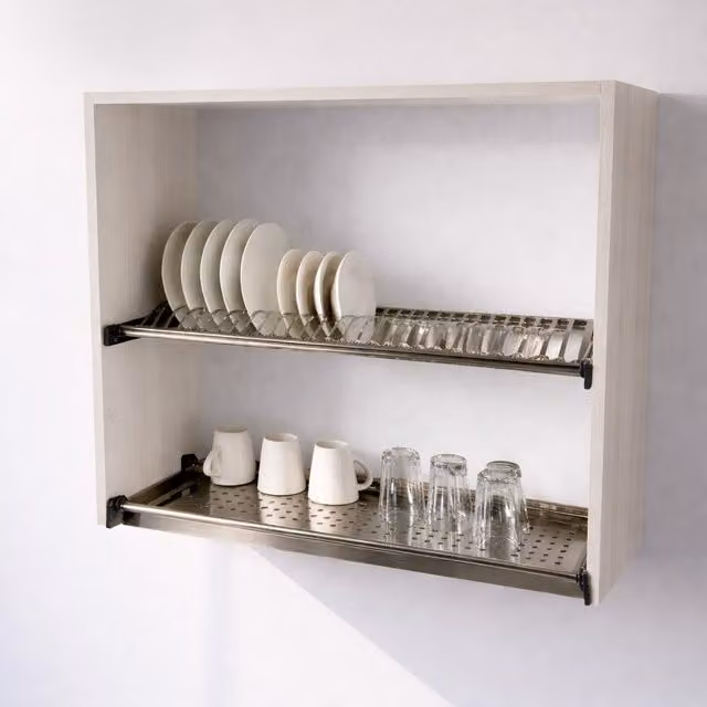 Mueble alto escurreplatos Calandrelli en alerce blanco con escurreplatos de acero inoxidable, An/Al/P: 80 x 72 x 33 cm