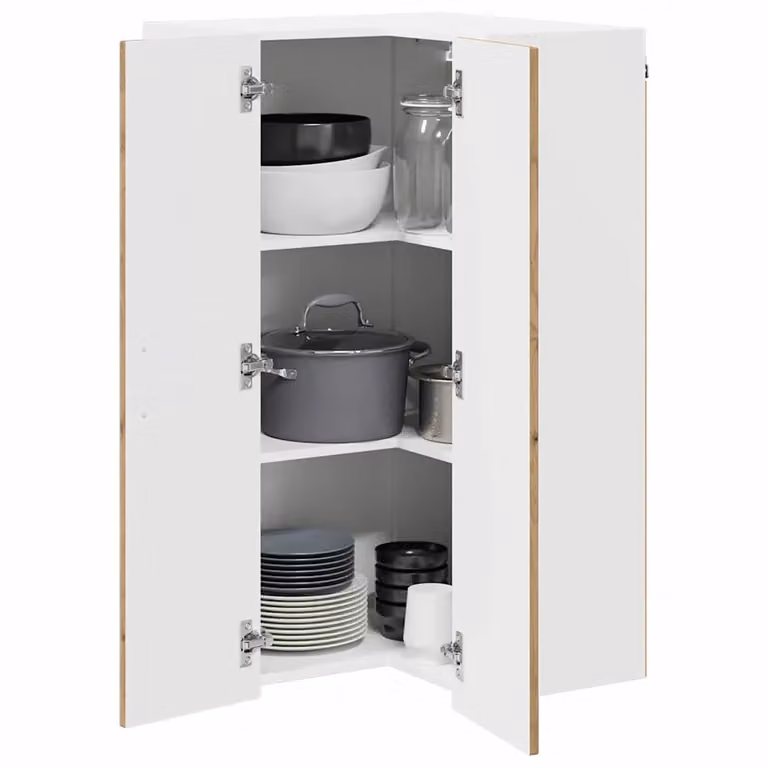 Armario esquinero de pared LUCCA de vidaXL para cocina, diseño moderno en color marrón y blanco, An/P/Al: 57 x 57 x 100 cm