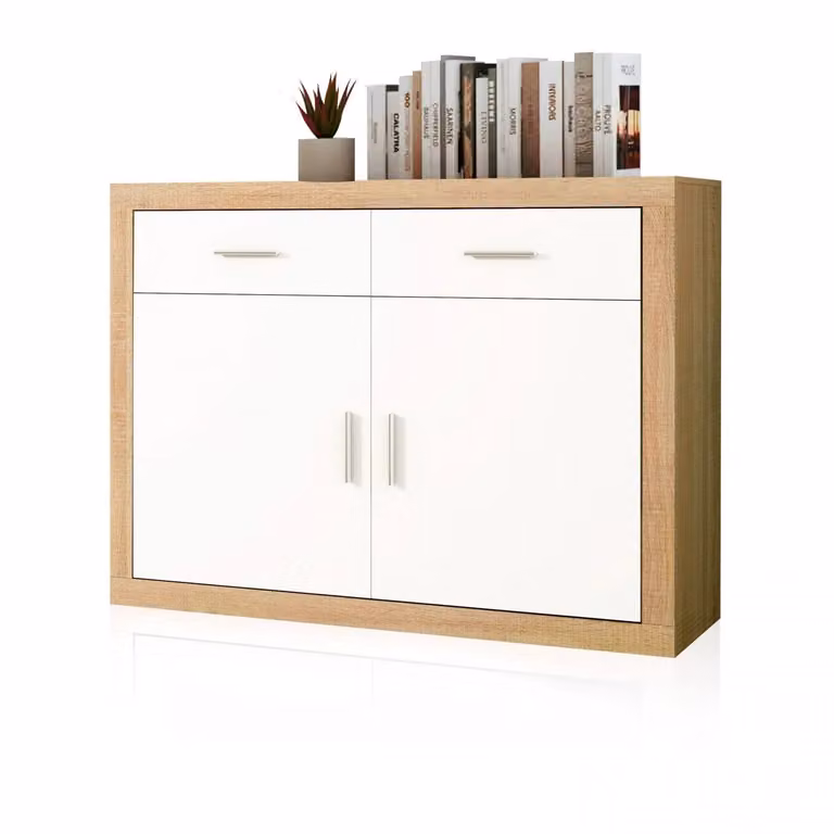 Aparador Nuka de DUEHOME con 2 puertas y 2 cajones en color blanco y gris, An/P/Al: 120 x 90,2 x 41,4 cm
