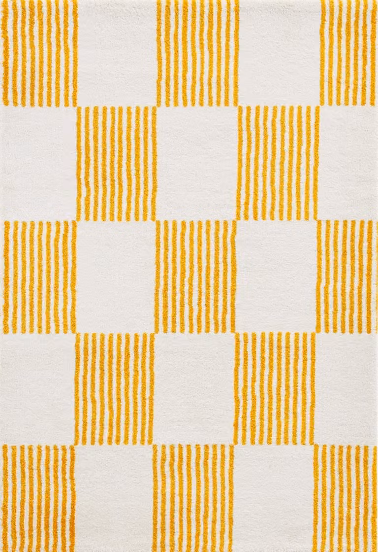 Alfombra Nazar de estilo retro con diseño de rayas en color amarillo, An: 200 cm, Al: 280 cm