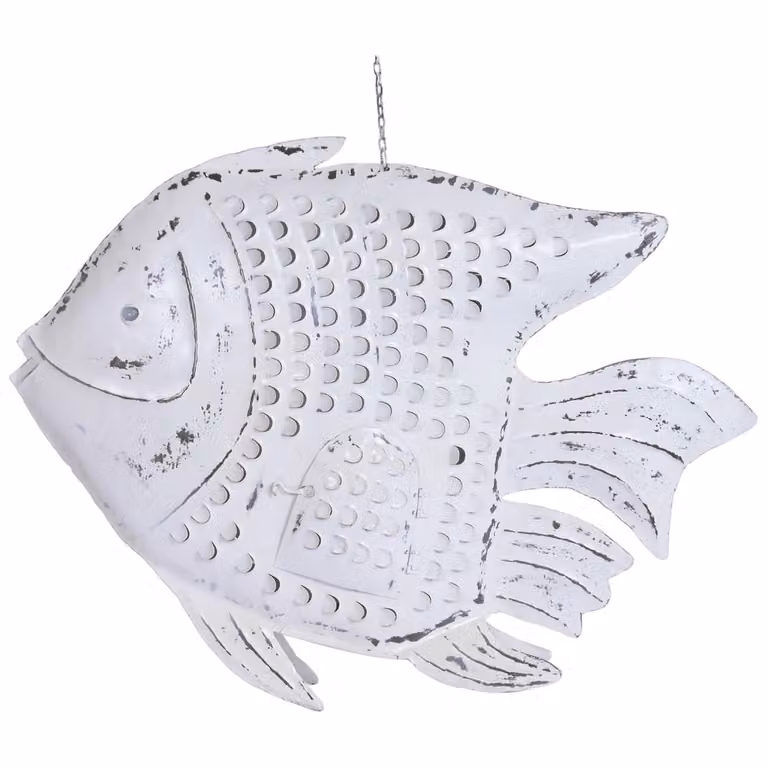 Decoración de pared de metal con diseño de pez de NIYLO en color blanco, An/Al/P: 108 x 80 x 16 cm