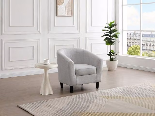 Sillón clásico de una plaza Cristobal de Vente-Unique en color gris claro con tela jaspeada