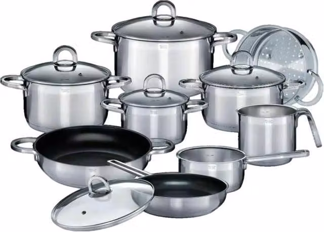 Set de 14 utensilios de cocina Gsw Alara de acero inoxidable color plata aptos para inducción