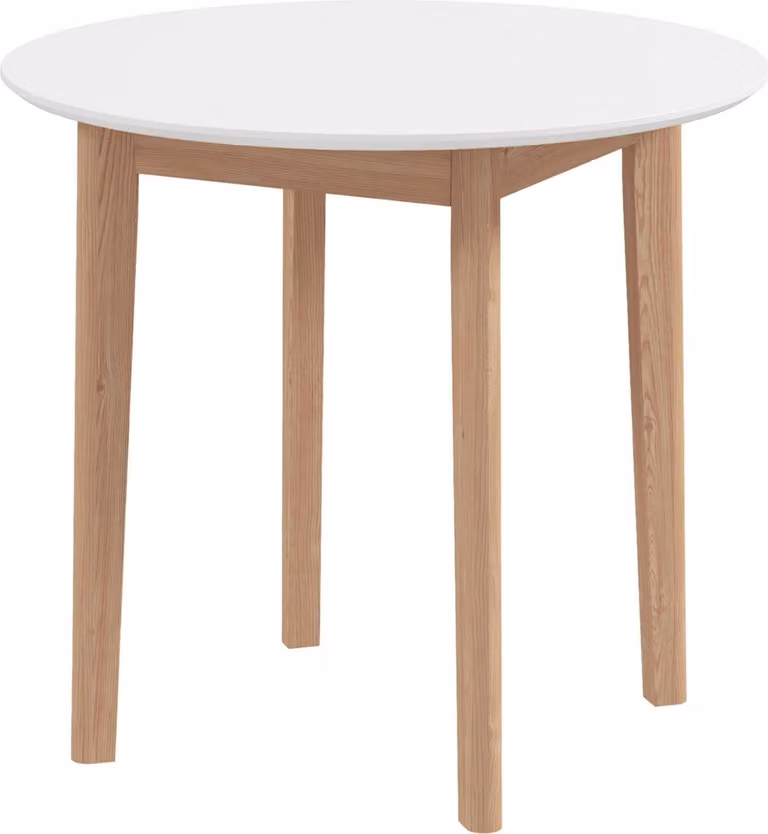 Mesa de comedor redonda Northio de madera de pino maciza en color blanco con acabado lacado y estilo rústico, ideal para 2 personas, Diámetro: 75 cm, Altura: 76 cm