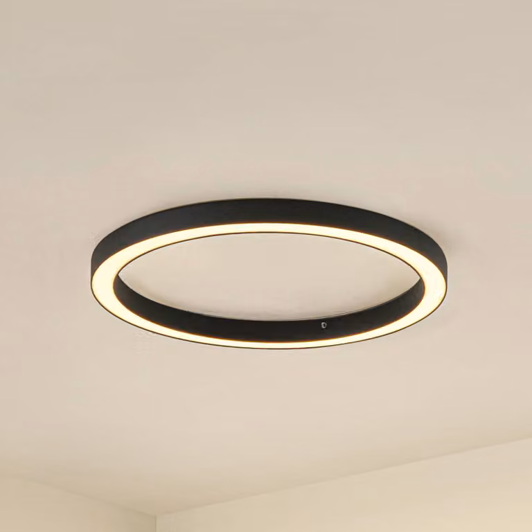 Lámpara de techo LED Neor de Lucande, diseño moderno y redondo, atenuable con CCT, color negro, diámetro: 60 cm