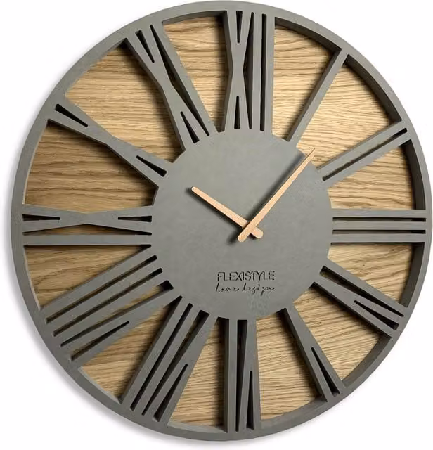 Reloj de pared analógico Flexistyle de estilo escandinavo en color gris, redondo y silencioso, Diámetro: 50 cm