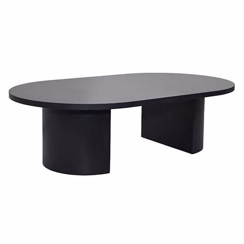 Mesa de centro moderna Oviala ovalada en color negro con acabado mate y efecto madera