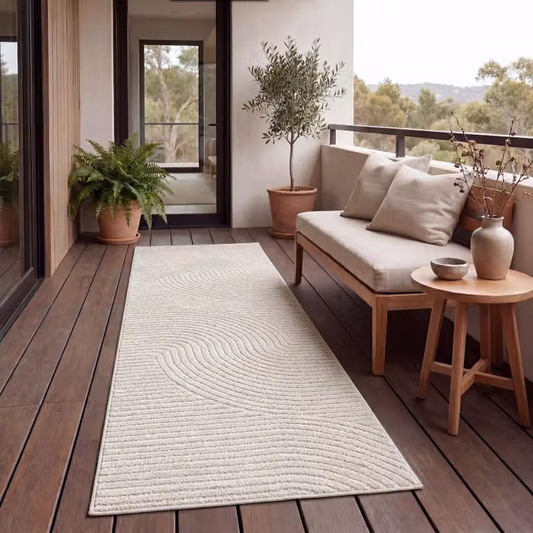 Alfombra Paco Home de estilo escandinavo bohemio para exterior, terraza o salón, color beige y verde, An/P: 80 x 150 cm