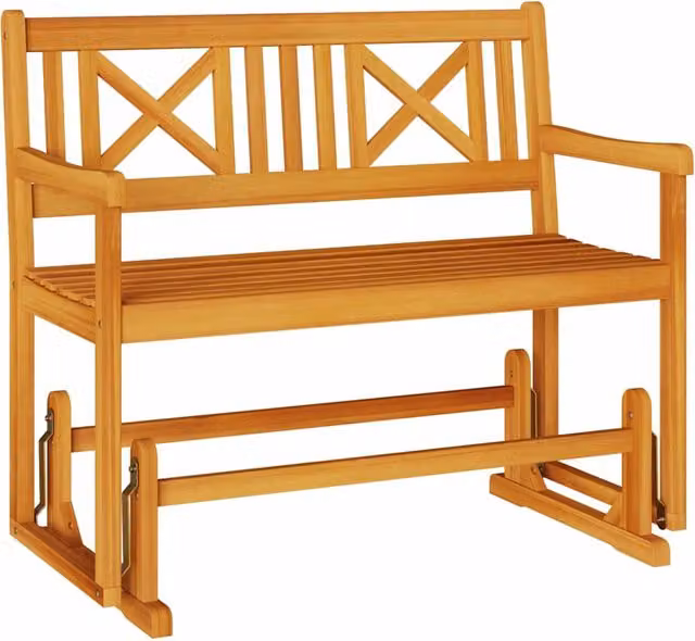 Banco deslizador de jardín SYFAX de madera de acacia en color marrón y beige con reposabrazos, An/P/Al: 110 x 59 x 97 cm