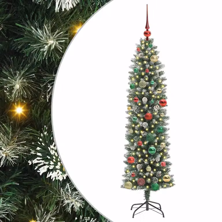 Árbol de Navidad artificial moderno vidaXL con luces LED blanco cálido, color verde y blanco, Altura: 150 cm