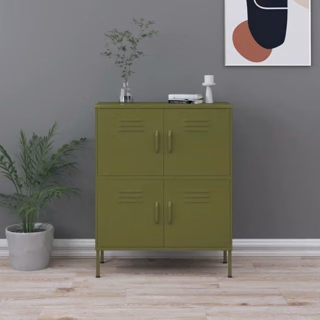 Armario de almacenamiento de metal vidaXL verde mate con puertas batientes An/P/Al: 80 x 35 x 101,5 cm