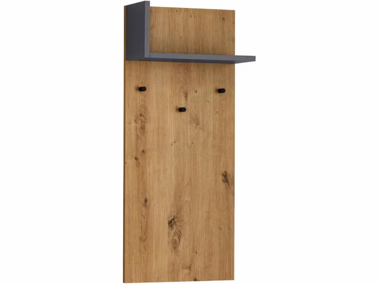 Panel de pared Loft24 con 1 estante y ganchos en efecto roble antracita