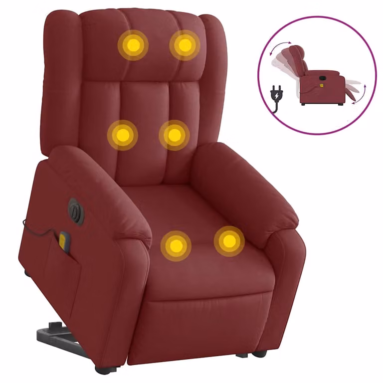 Sillón de masaje eléctrico elevable vidaXL en tela color rojo tinto con reposabrazos para personas mayores