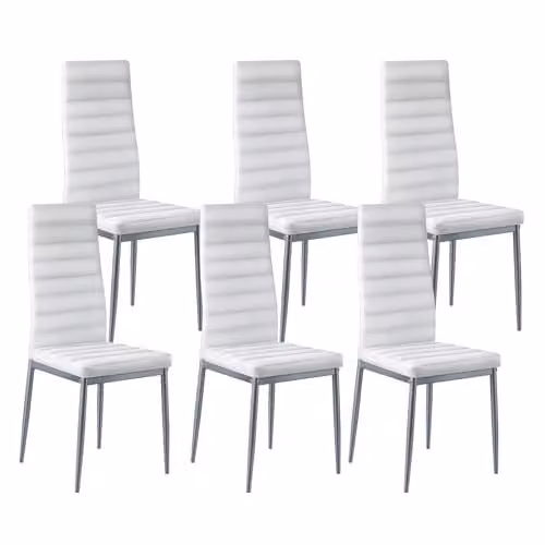 Juego de 6 sillas de comedor modernas VEVOR tapizadas en cuero sintético color blanco con patas de metal y cojines gruesos, An/P/Al: 46.5 x 40.5 x 97 cm