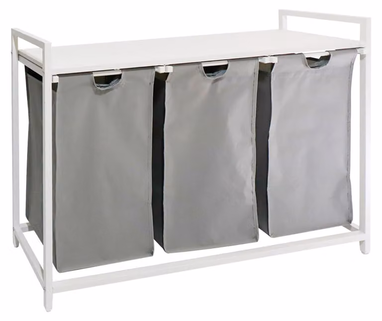 Clasificador de ropa Northix con 3 bolsas extraíbles y estantes de efecto madera en color blanco y multicolor