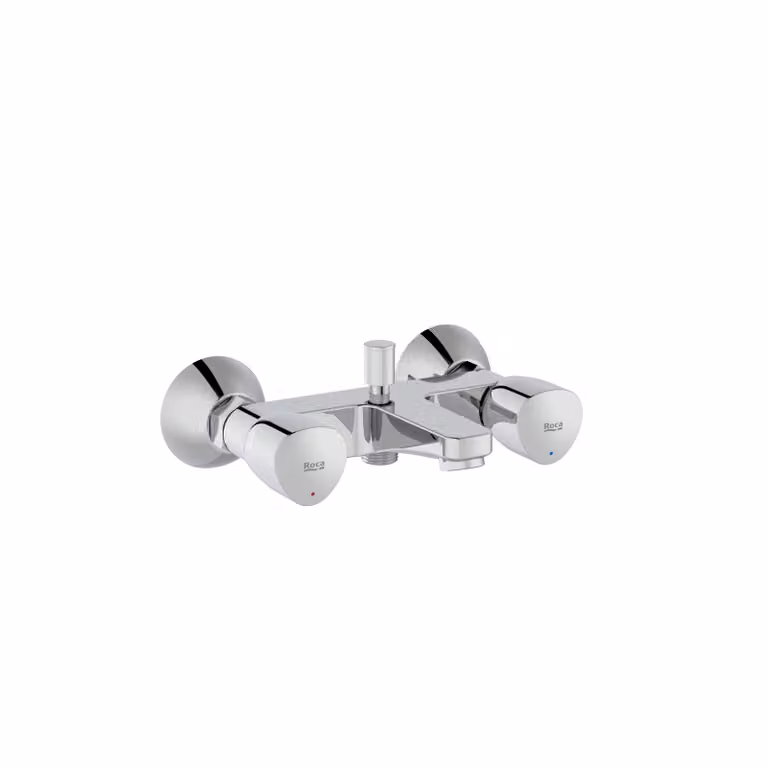 Mezclador exterior para baño y ducha Roca Brava A5A018EC00 con inversor automático y dos mandos en acabado cromo