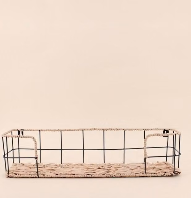 Estante de pared industrial ORNAMI de metal y cuerda en negro y beige de 55 cm