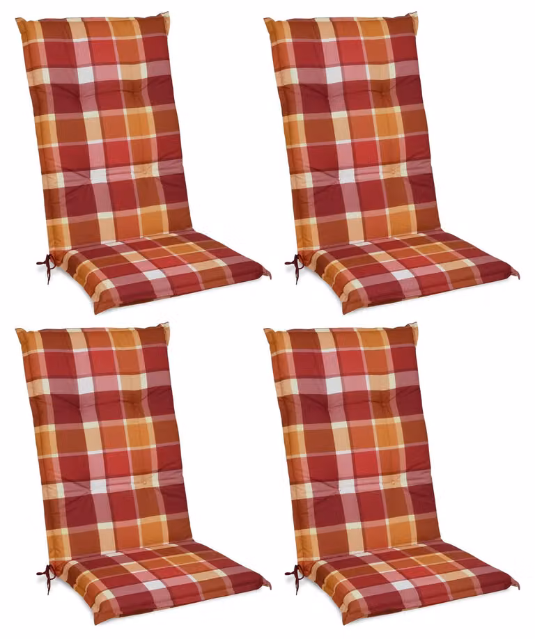 Juego de 4 cojines acolchados para respaldo alto Beautissu, diseño a cuadros rojo, An/P/Al: 120 x 50 cm