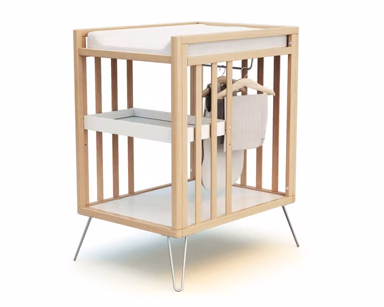 Cambiador Jurababy con 2 estantes en madera de haya y metal para habitación infantil o baño