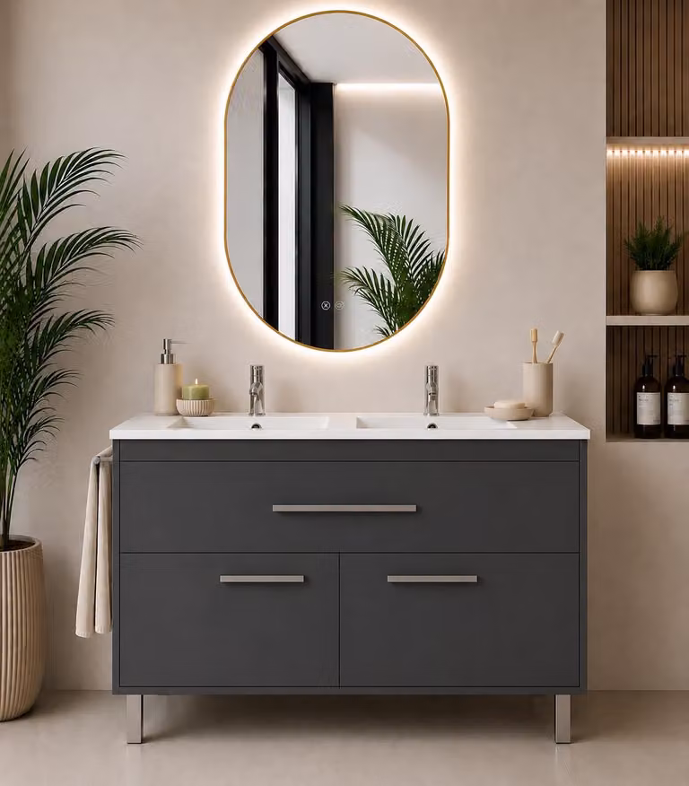 Mueble de baño con doble lavabo ORIGEN BATH BAHIA en color grafito, An/P: 120 x 45 cm