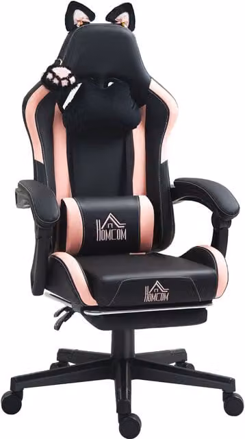 Silla Gaming NORTHIX con orejas de gato, reclinable y con reposapiés en color rosa y negro