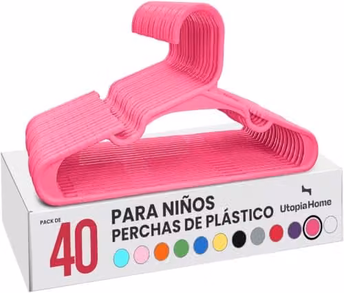 Paquete de 40 perchas infantiles antideslizantes de plástico Utopia Home, color rosa, Ancho: 30 cm