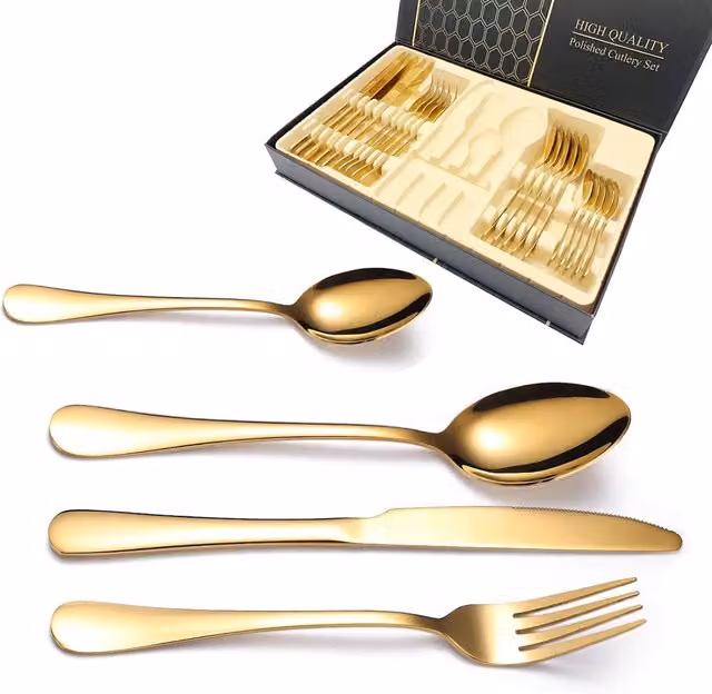 Juego de cubiertos Emsmil de 24 piezas en acero inoxidable dorado para 6 personas