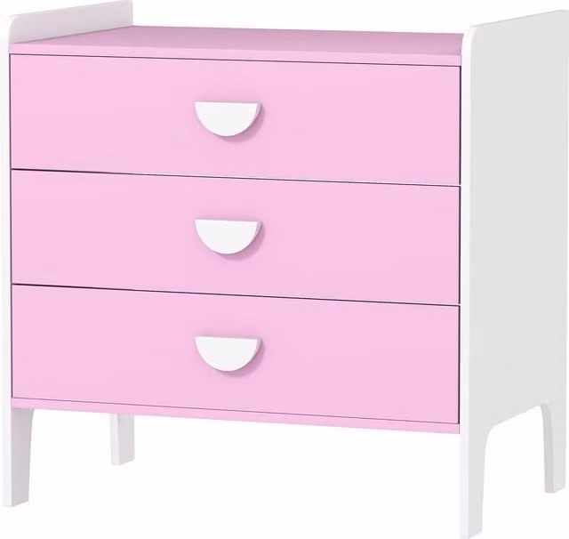 Cómoda infantil NORTHIX con 3 cajones en MDF, color rosa y blanco