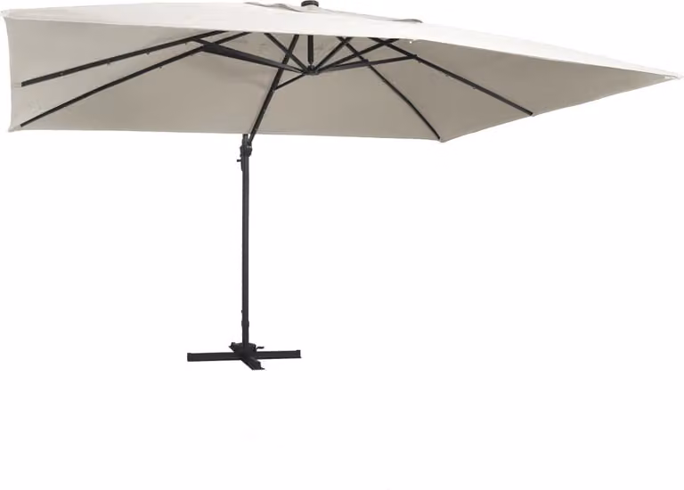 Sombrilla voladiza Syfax con luces LED y poste de aluminio en color arena, An x P: 400 x 300 cm