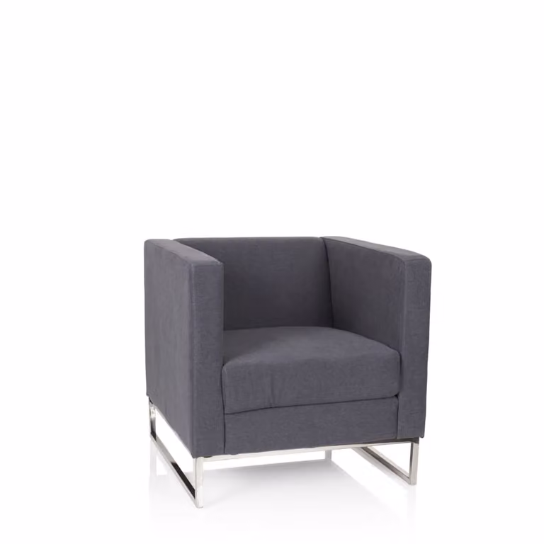 Sillón de diseño moderno hjh OFFICE tapizado en tela gris con estructura de metal y reposabrazos