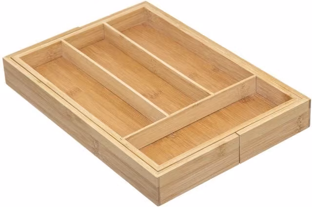 Organizador de cubiertos 5five Simply Smart con 6 compartimentos expandibles de bambú color marrón