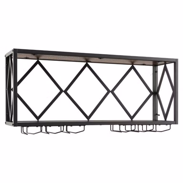 Botellero de pared GIANTEX de estilo industrial con portavasos en madera y metal, color marrón y negro, An/P/Al: 100 x 25 x 45 cm