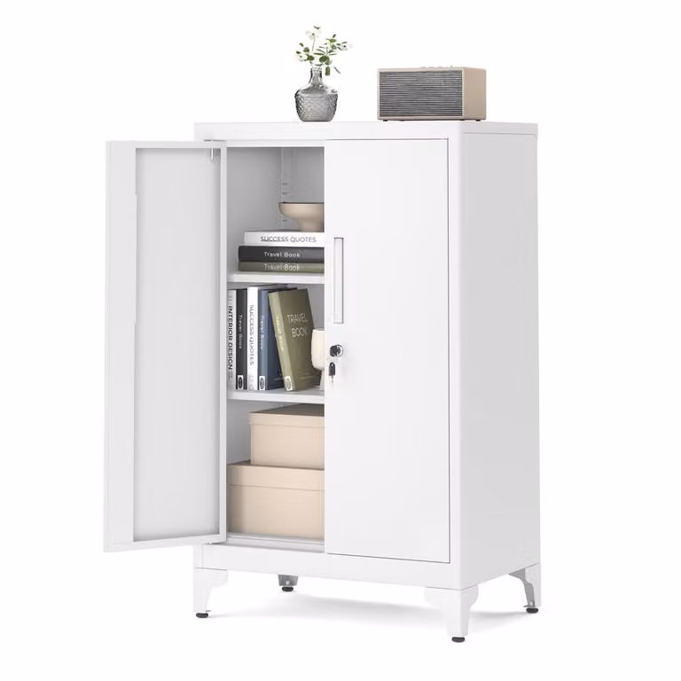 Archivador de oficina SONGMICS de metal con cerradura y estantes ajustables, blanco mate