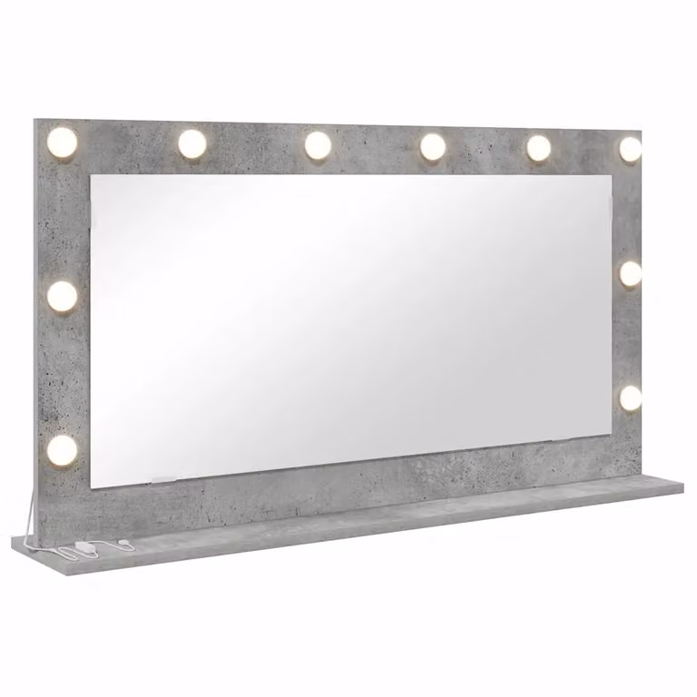 Espejo de tocador rectangular con luz LED vidaXL en gris concreto, An: 100 cm, Al: 55 cm, P: 18 cm