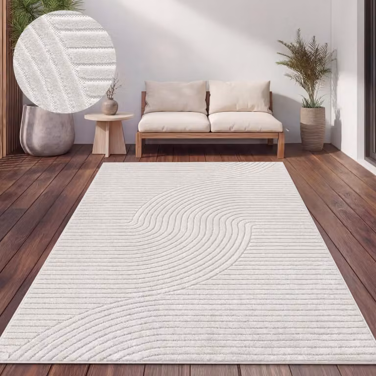 Alfombra Paco Home de estilo escandinavo para exterior y jardín, color beige y verde, An/P: 120 x 160 cm