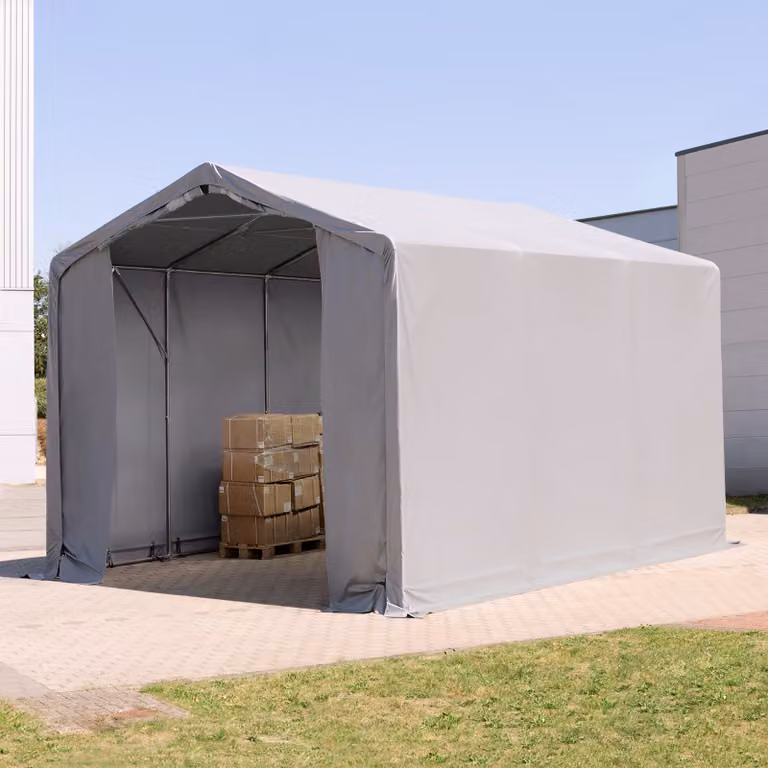 Carpa industrial TOOLPORT de PVC gris con puerta de cremallera y estructura de acero galvanizado, An/P/Al: 4 x 6 x 3 m