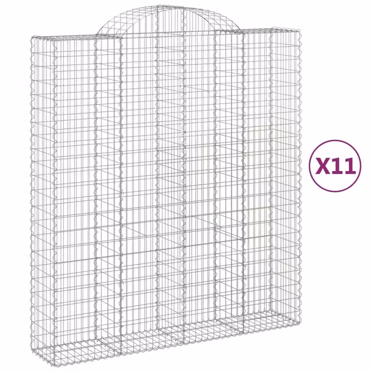 Set de 11 cestas de gaviones Syfax en forma de arco de hierro galvanizado color gris y plata, An/P/Al: 200 x 50 x 220/240 cm