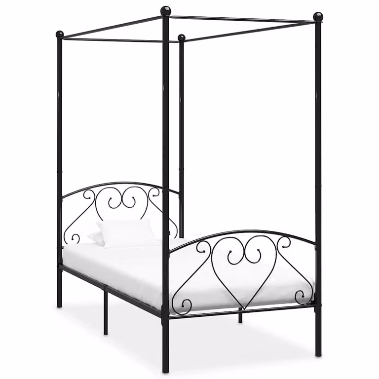 Estructura de cama con dosel vidaXL de metal negro para adultos, An/P: 90 x 200 cm