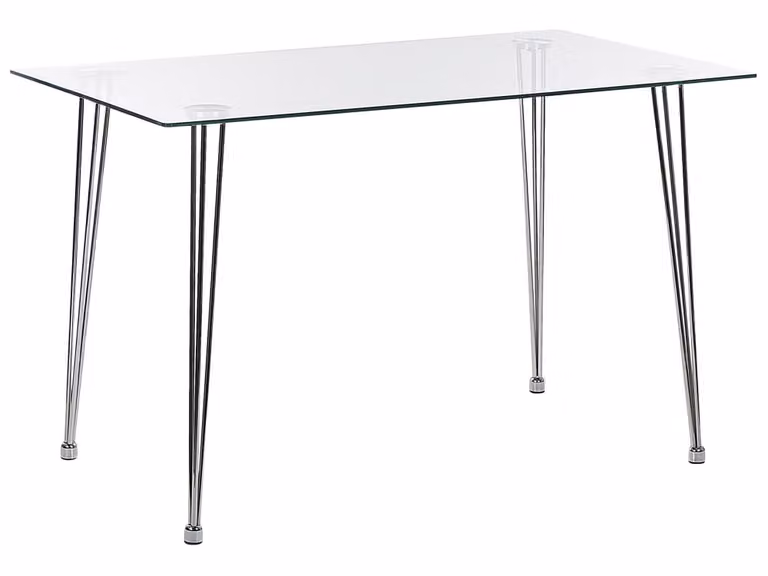 Mesa de comedor moderna Beliani de vidrio transparente y metal plateado para 4 personas