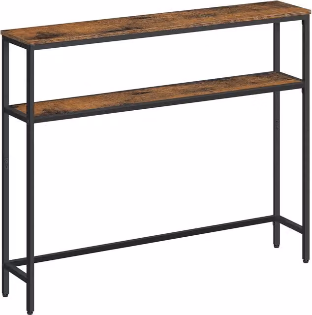 Mesa de consola moderna VASAGLE con 2 estantes, color marrón y negro, An/P/Al: 100 x 20 x 80 cm