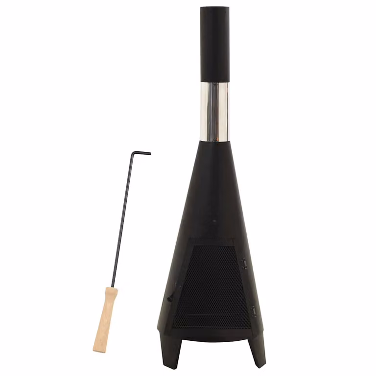 Chiminea de jardín vidaXL en acero negro con atizador, An/P/Al: 38 x 38 x 122 cm