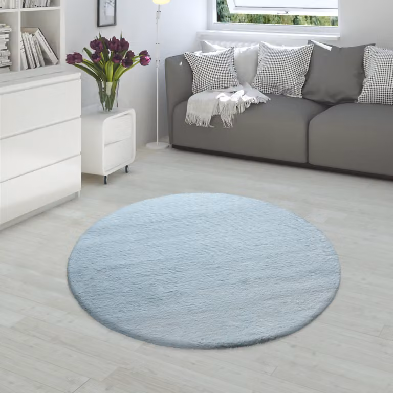 Alfombra de piel sintética Fluffy turquesa, diseño redondo de 200 cm de diámetro