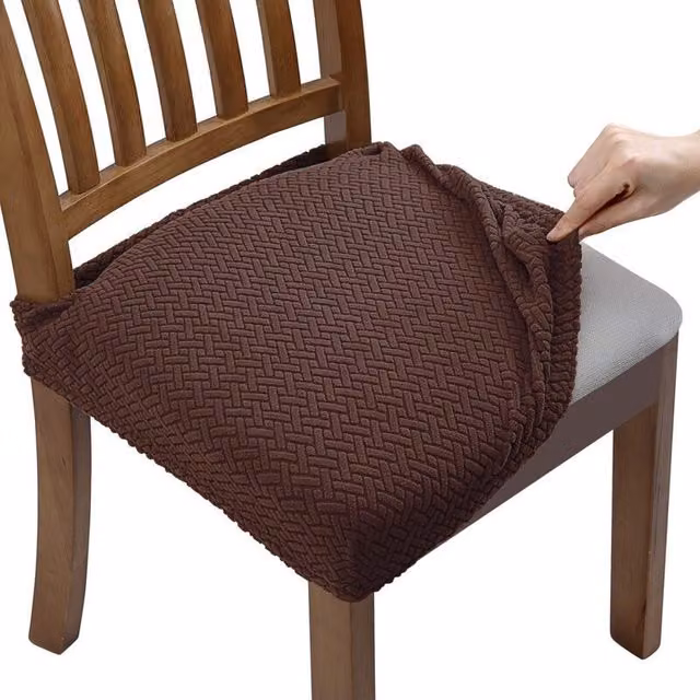 Fundas Elásticas de Jacquard LIIYIELA para Sillas de Comedor, Lavables y con Correas para el Respaldo, Disponibles en Marrón y Negro