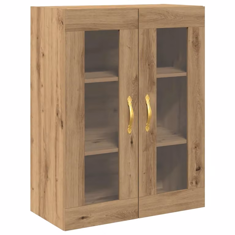 Armario de pared moderno vidaXL de roble en color marrón con puertas de cristal y estantes internos, An: 69,5 cm, P: 34 cm, Al: 90 cm